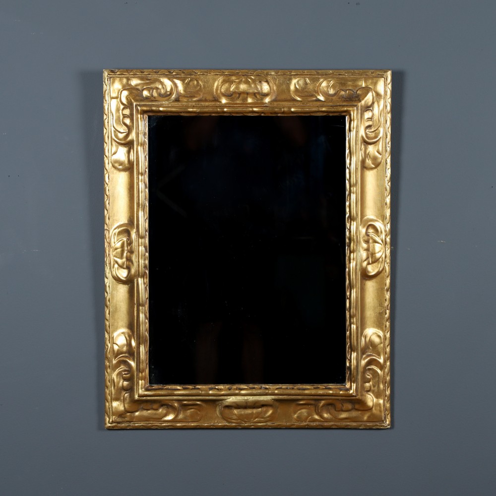 Antique English Victorian Arts & Crafts Carved Gilt Rectangular Portrait Wall Mirror (Circa 1880)