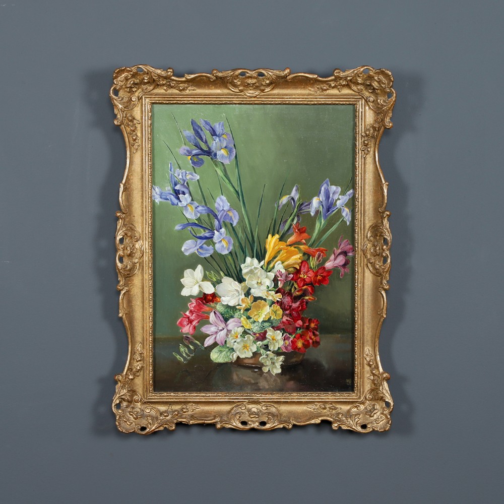 Vintage English Oil Painting Picture of Spring Flowers by William H. Barnes (Circa 1964)