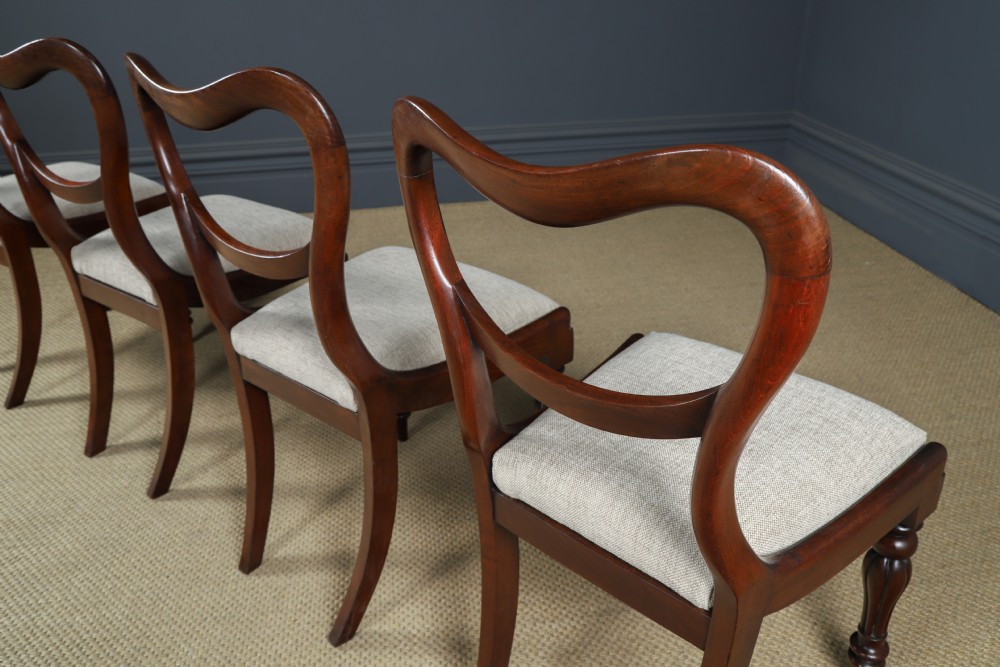 Antique English Victorian Set of Four 4 Mahogany Kidney Back Balloon Dining Chairs (Circa 1860)
 View XXII