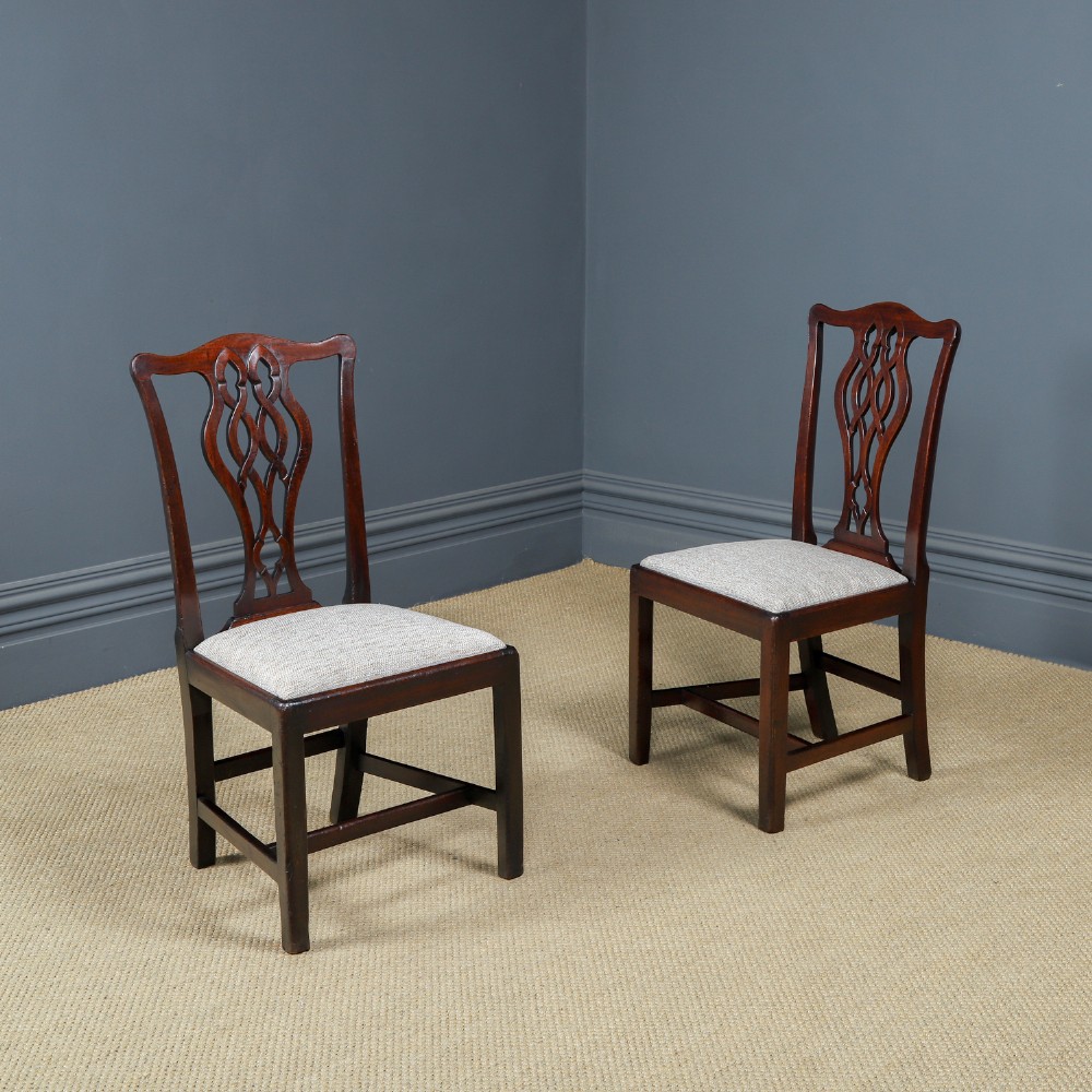 Antique English Pair of Georgian Thomas Chippendale Mahogany Office Desk Dining Chairs (Circa 1820)