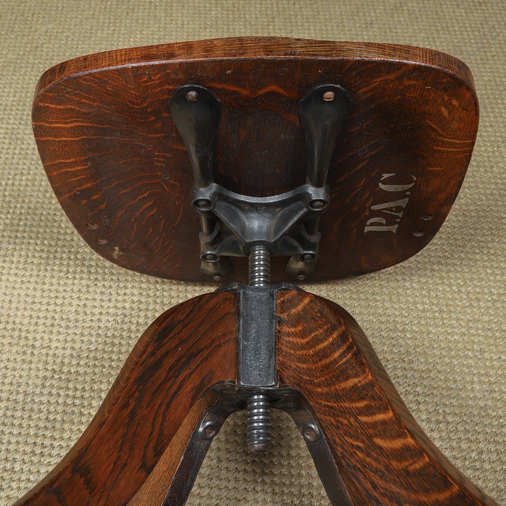 Antique English George V Oak & Green Leather Revolving Armless Small Office Desk Side Chair (Circa 1920) View XIII