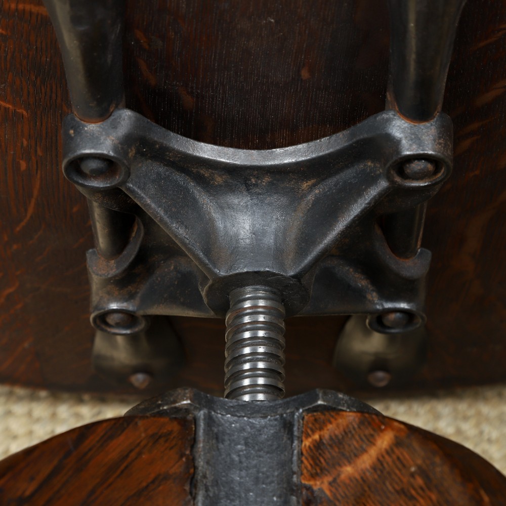 Antique English George V Oak & Green Leather Revolving Armless Small Office Desk Side Chair (Circa 1920) View XIV