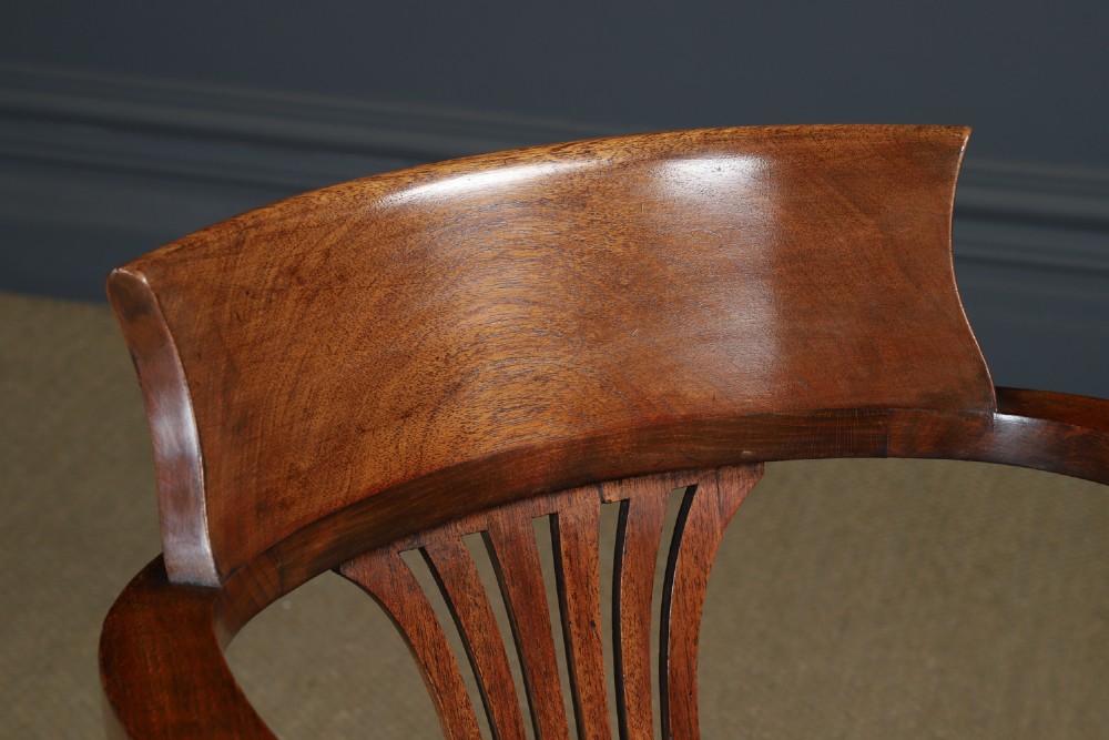 Antique English Edwardian Beech & Green Leather Revolving Office Desk Arm Chair (Circa 1910) View III