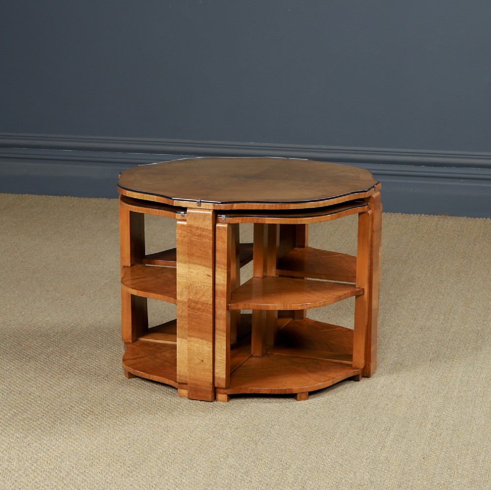 Antique English Art Deco Round Nest of Five Coffee / Side / Wine / Lamp Tables (Circa 1930)