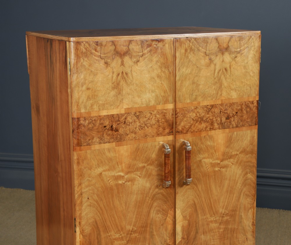 Small Antique English Art Deco Walnut Two Door Tallboy Compactum Armoire (Circa 1930) View II