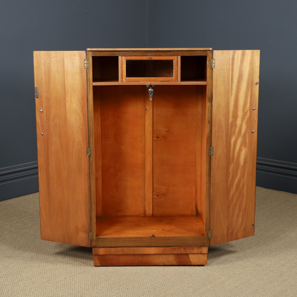 Small Antique English Art Deco Walnut Two Door Tallboy Compactum Armoire (Circa 1930) View VI