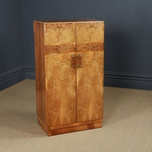 Small Antique English Art Deco Walnut Two Door Tallboy Compactum Armoire (Circa 1930)