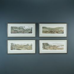 ANTIQUE ENGLISH VICTORIAN SET OF FOUR HAND COLOURED WATERCOLOUR LITHOGRAPH PAINTING PICTURE AQUATINT PRINTS OF SHOOTING SCENES BY THOMAS SUTHERLAND CIRCA 1890