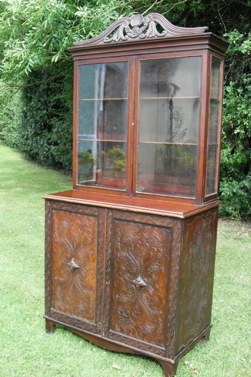 Unusual 19th Century Carved Mahogany Bookcase.