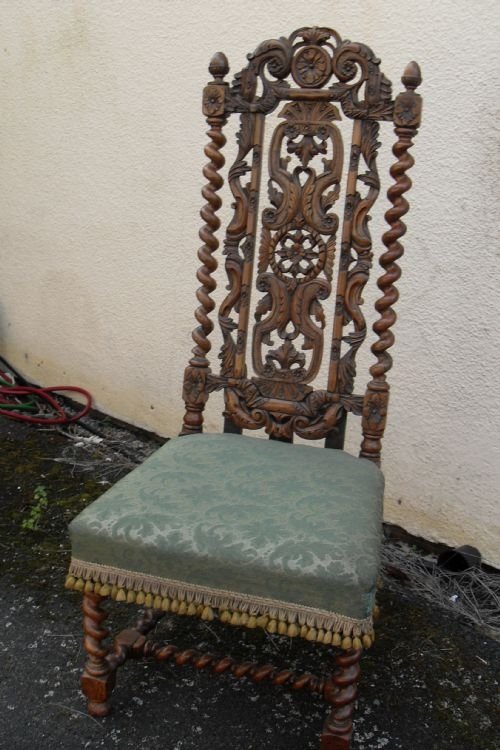 19th Century Carolean Style Carved Walnut Hall Chair