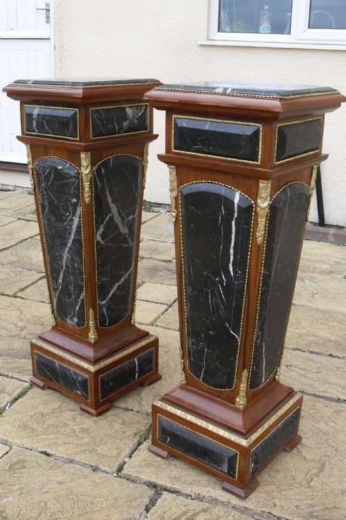 Pair of Heavy Marble Rosewood/mahogany Stands.