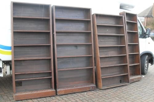 Set of Four Oak Tall Standing Library Open Bookcases 
 
