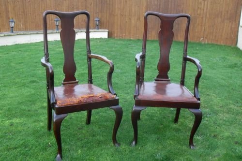 Pair Queen Anne Style Mahogany Carver Chairs