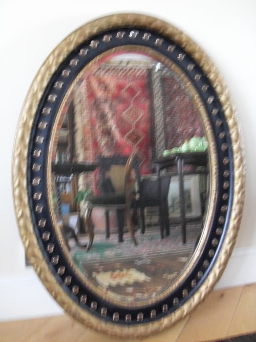 Ornate Oval Mirror Glass Bead/gilt Frame