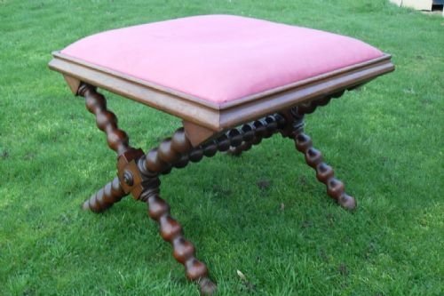 Mahogany Bobbin Cross Frame Upholstered Stool