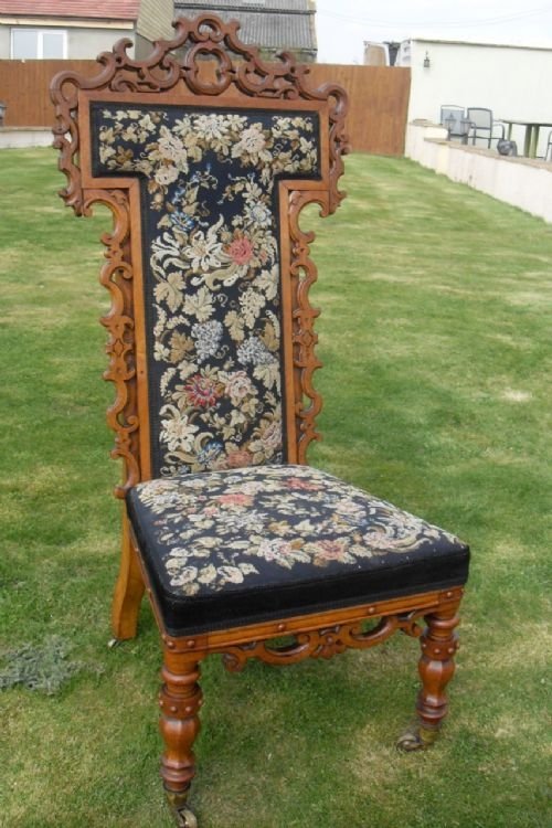 Oak Victorian Gothic Revival Nursing Chair