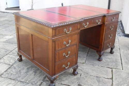 Georgian Style Mahogany Panelled Twin Pedestal Desk