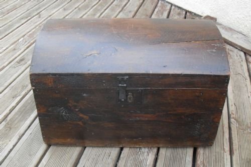 Domed Stained Pine Chest with Metalwork Handles and Catch
