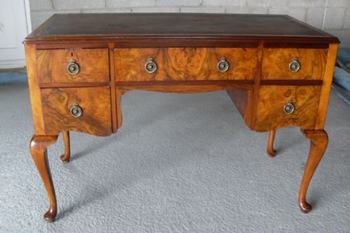 Lovely Burr Walnut Edwardian Writing Desk with Leather Top