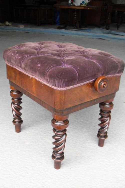 Victorian Rosewood and Walnut Piano Stool with Buttoned Upholstered Seat,
