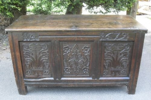 Fantastic Charles II Carved Oak Coffer with 1679 Date