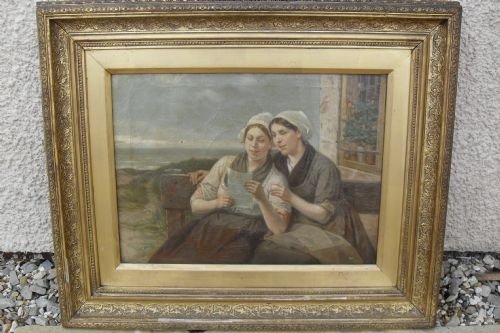 Framed Oilograph of Two Women Reading