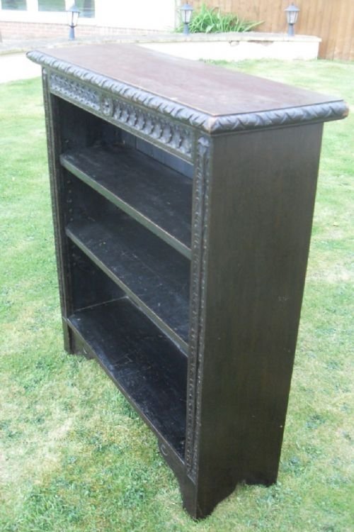 Victorian Carved Oak Open Bookcase with Three Shelves