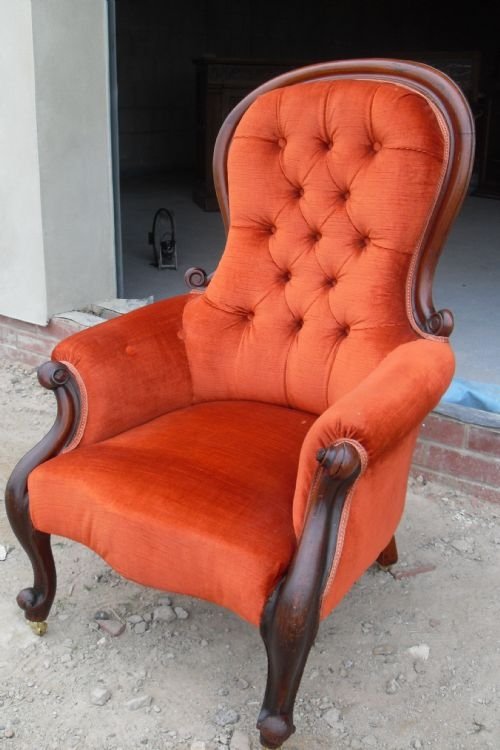 Victorian Mahogany Showood Button Backed Fireside Armchair