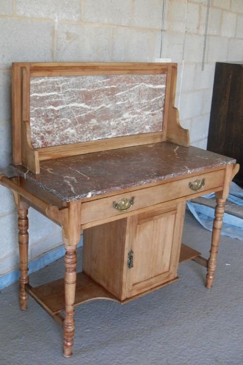 19 Century Satinwood Washstand with Marble Top and Back