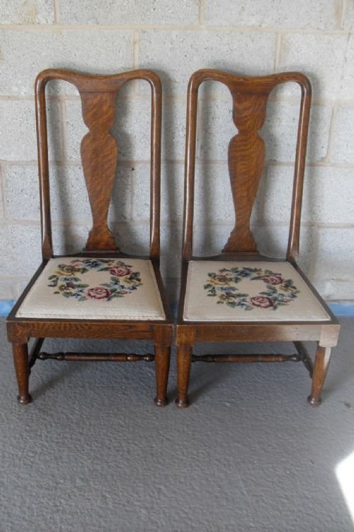 Pair of Oak Queen Anne Style Nursing Chairs