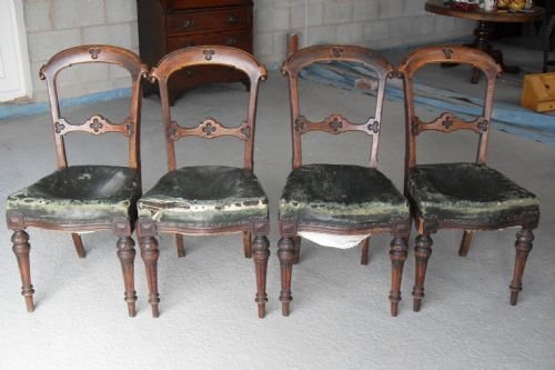 Set of Victorian Ornate Four Carved Oak Dining Chairs