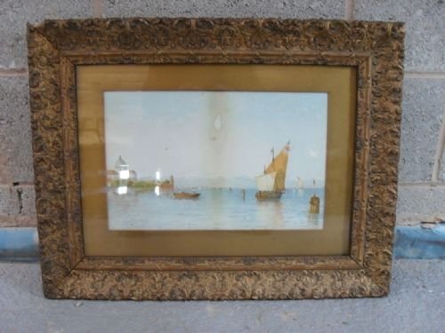 Picture 'Boats on a Lake' in Lovely Gilt Frame