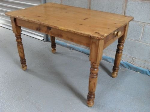 Victorian Pine Country Kitchen Table with Drawer