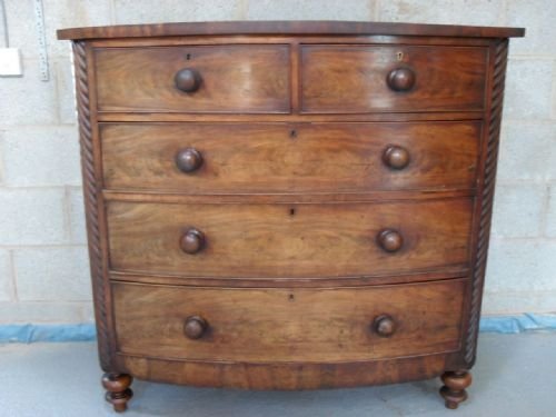 Victorian Flame Mahogany Bow Front Chest of Drawers