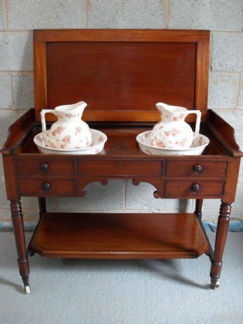 19th Century Mahogany Washstand / Wash Bowls and Jugs