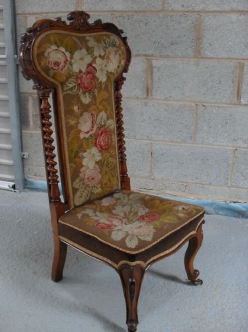 Victorian Walnut Prie Dieu with Woolwork Upholstery