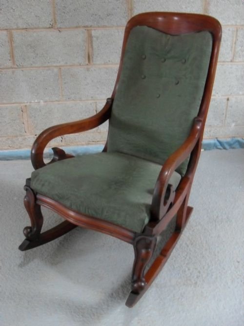 Victorian Mahogany Rocking Armchair with Scroll Arms