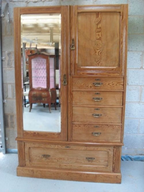19th Century Pitch Pine Wardrobe/chest Combination