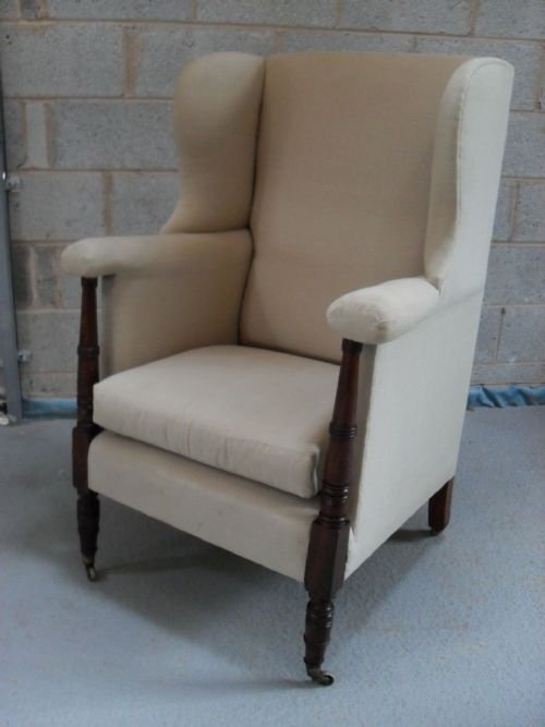 Georgian Mahogany Framed Porters Wing Armchair