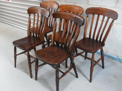 Five 19th Century Elm and Beech Country Kitchen Dining Chairs