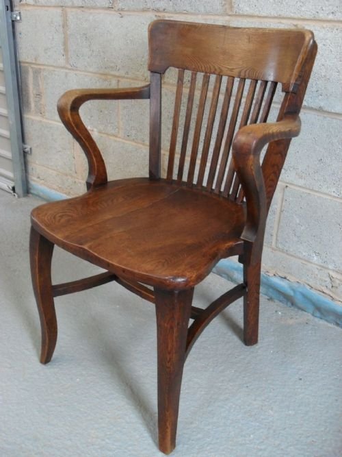 Solid Oak Desk Chair with Slat Back