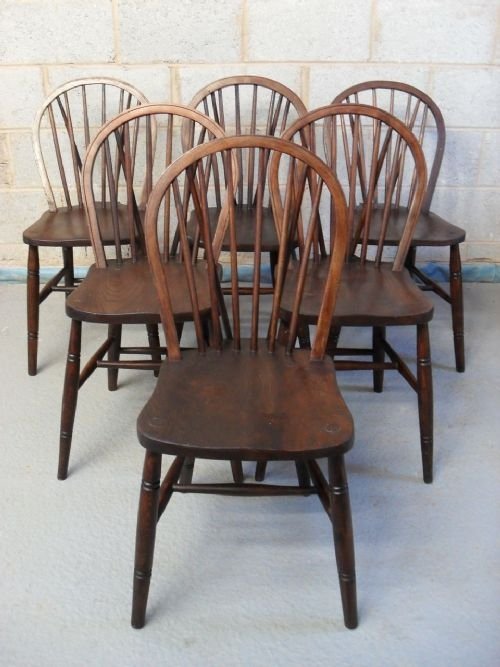 Set of Six 19th Century Elm and Beech Dining Chairs
