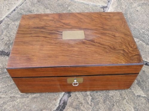 Victorian Walnut Writing Slope with Key and Inkwells