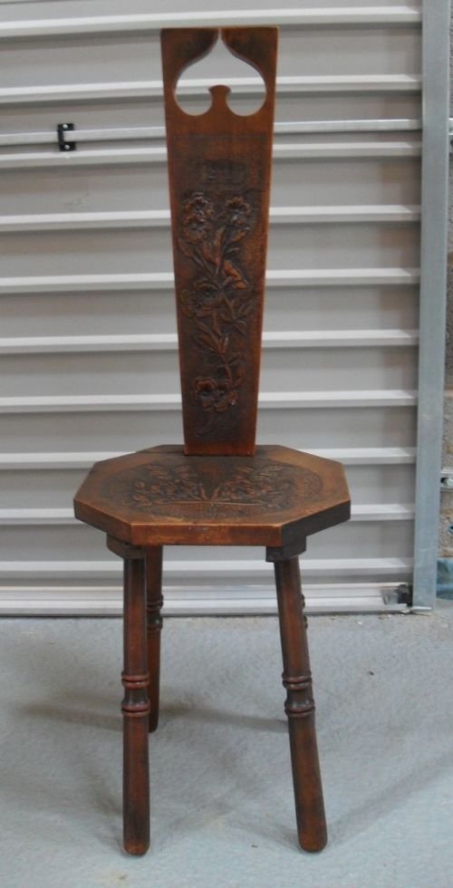 Carved Oak Hall/spinning Chair on Turned Supports