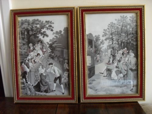 Pair of Needlework Framed Scenes in Gilt and Velvet Frames