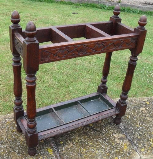 Victorian Carved Oak Hall/umbrella Stand with Drip Tray