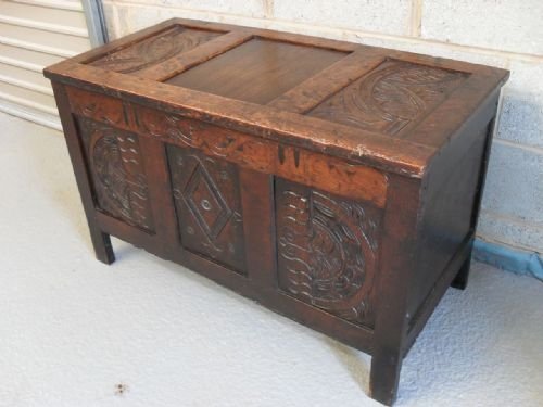 Late 17th Century Carved Oak Three Panelled Coffer
