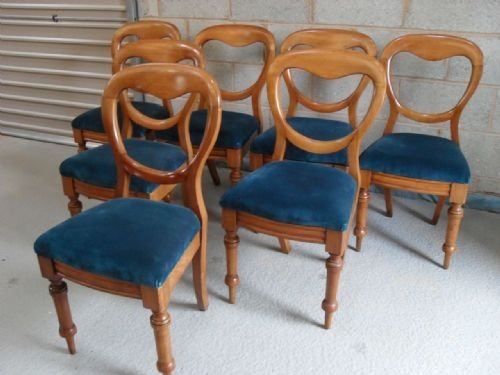 Set of Seven Light Mahogany Balloon Back Dining Chairs