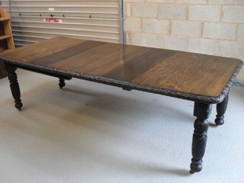 Victorian Carved Oak Wind Out Dining Table  
 
