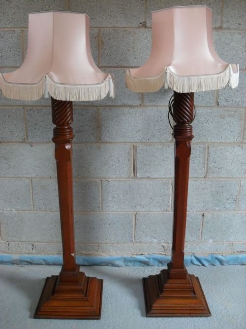 Pair of Edwardian Mahogany Column Standing Lamps